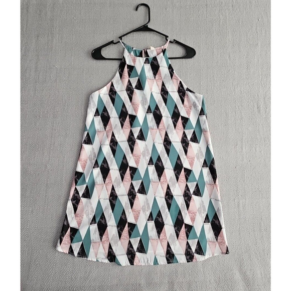 Tyche Halter Dress Women's Size Small Boho Mini Sleeveless Green Blue Harlequin - Picture 2 of 13